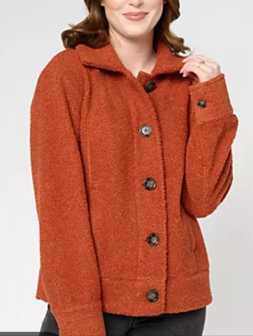 2/$30 Rust Orange Button-Front Teddy Jacket Idina Menzel S